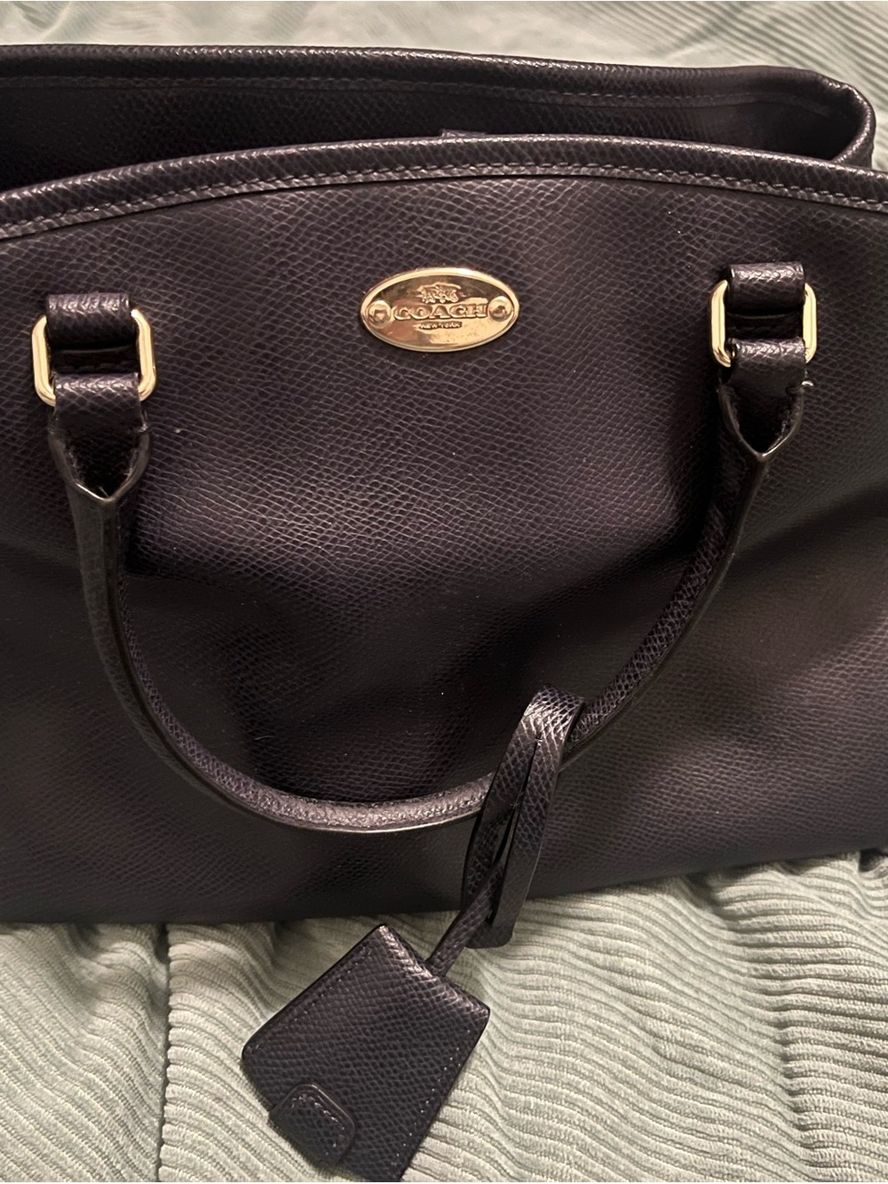 Coach Navy Blue Margot Carryall Leather with Gold Accent